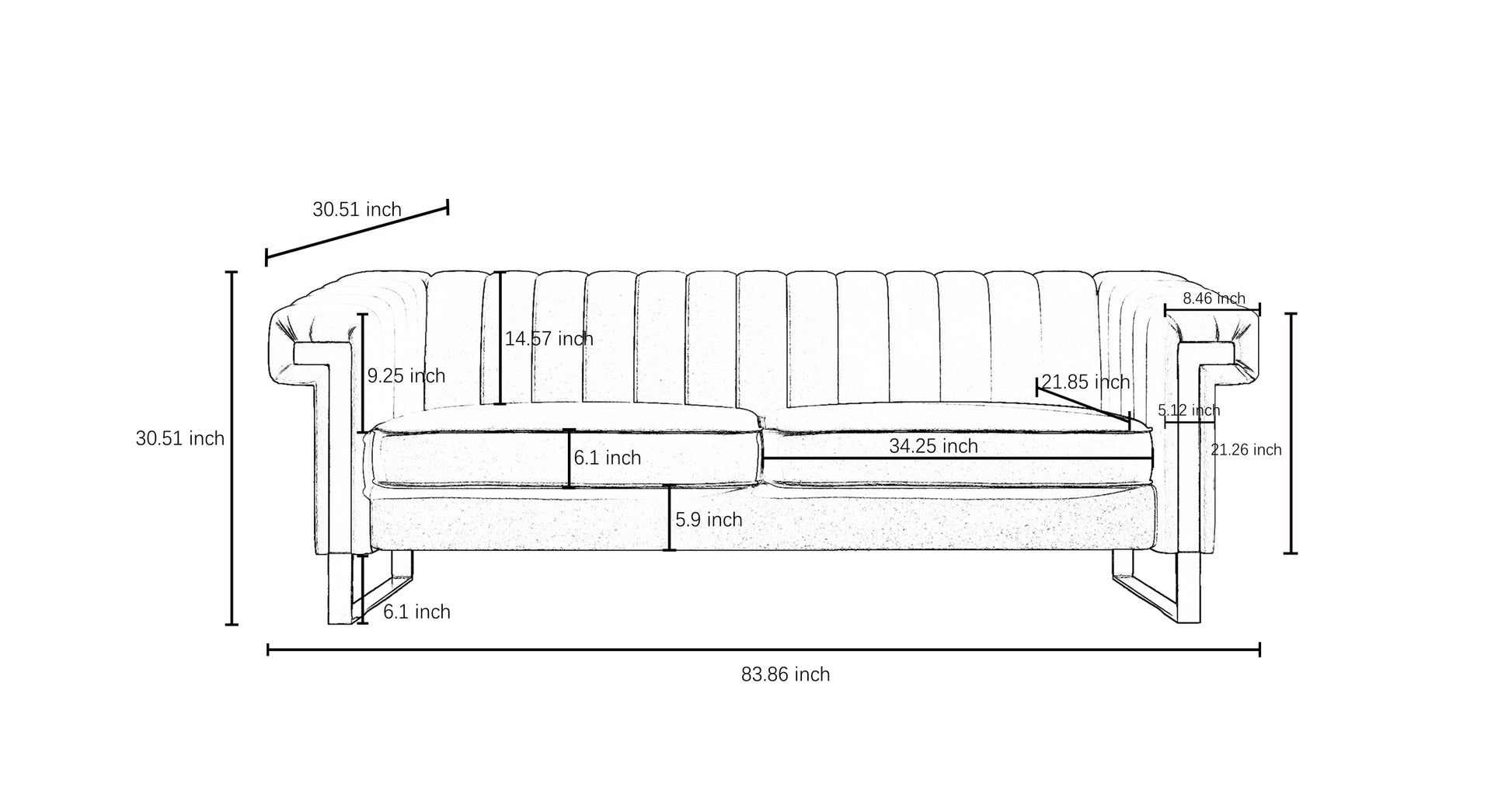 Fx P81Pu Bk Sofa 84.65Inch Fashionable Sofa For Livingroom And Office Room 3S Sofa Temu Suitable Black Pu 2 Seat