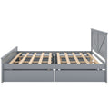 King Size Wooden Platform Bed With Four Storage Drawers And Support Legs, Gray King Gray Pine