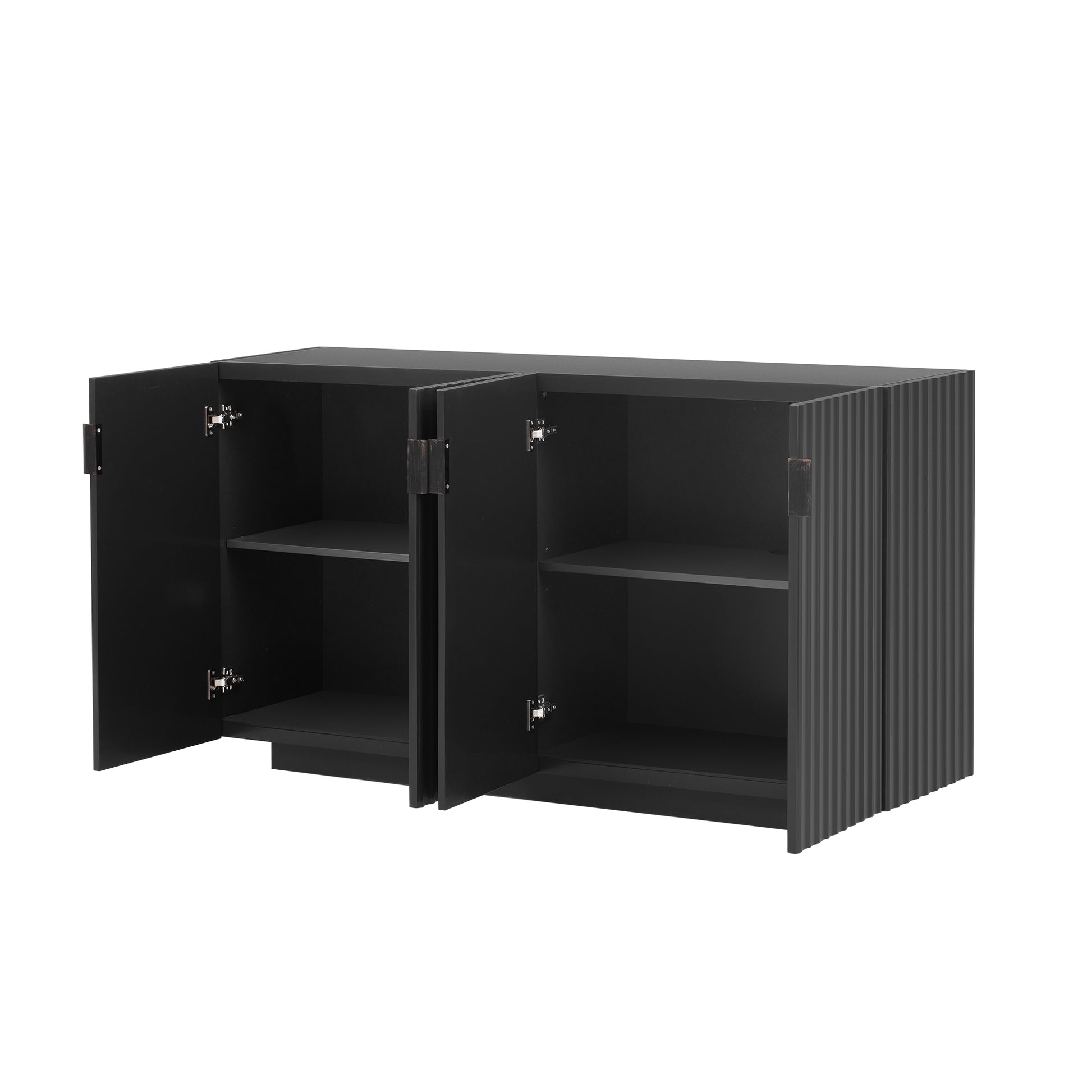 4 Wavy Doors Large Storage Space Sideboard With Adjustable Shelves And Retro Copper Handles For Dining Room And Living Room Black Black Mdf