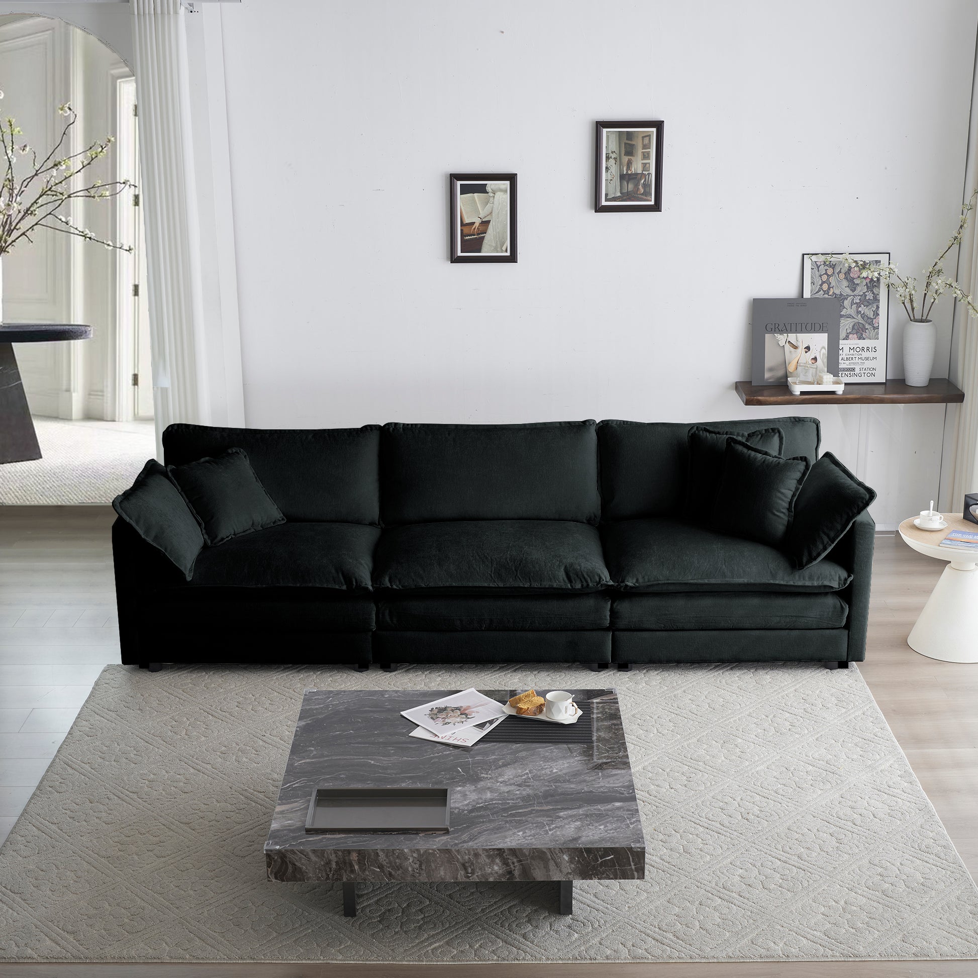 Sofa Set Of 2 Chenille Couch, 2 3 Seater Sofa Set Deep Seat Sofa, Modern Sofa Set For Living Room, Black Chenille Black Chenille 5 Seat