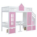 Twin Over Twin Bunk Bed With Changeable Table, Bunk Bed Turn Into Upper Bed And Down Desk Pink Twin Pink Solid Wood