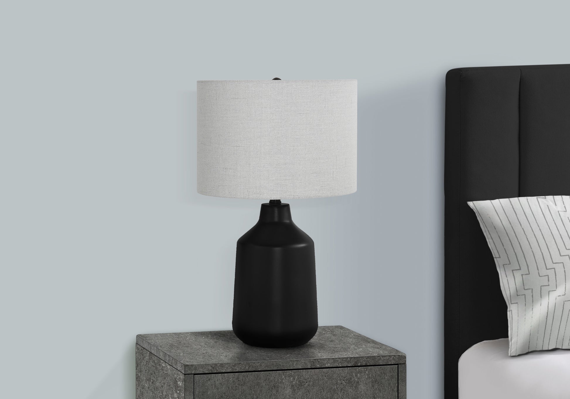 Lighting, 24"H, Table Lamp, Black Concrete, Grey Shade, Contemporary Black Concrete