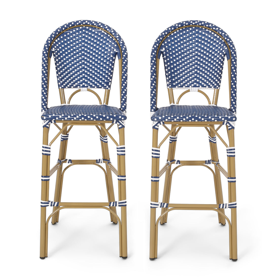 Wicker Bar Stool With Aluminum Frame Teal Blue Aluminium