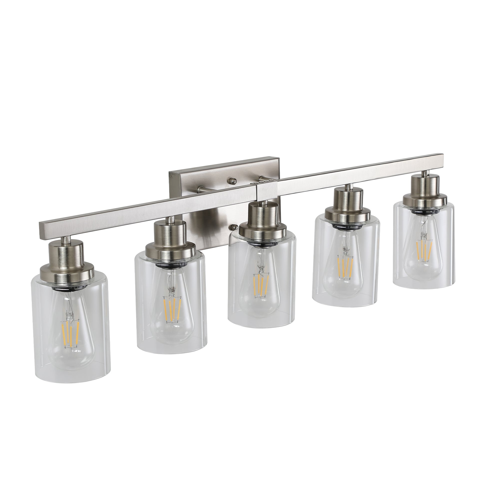 Modern 5 Light Bathroom Vanity Light Fixture Brushed Nickel Finish With Clear Glass Shades, Perfect For Bathroom, Vanity, And Dressing Area Lighting No Bulbs Brushed Nickel Glass,Iron