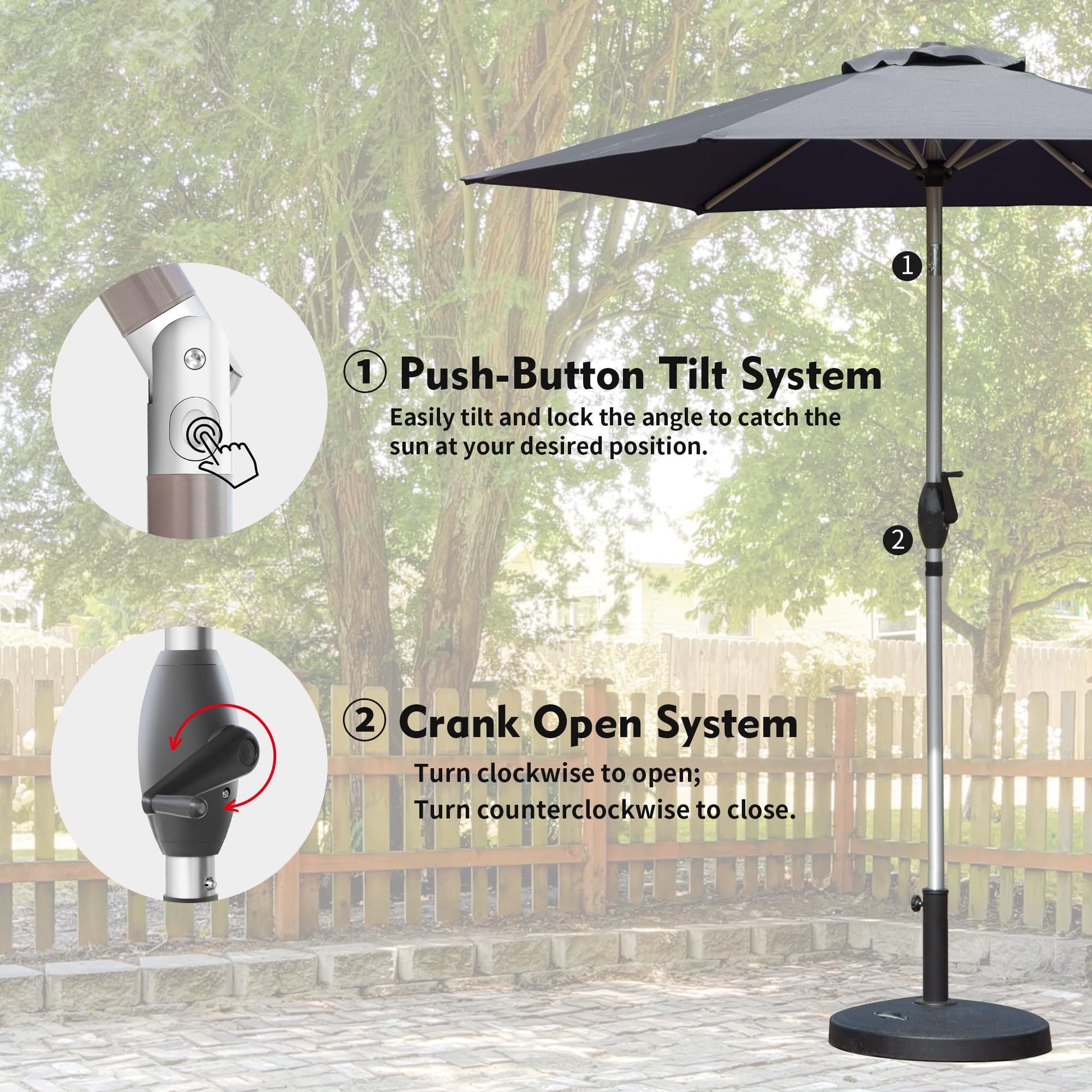 7.5Ft Patio Umbrella, Outdoor Table Umbrella With Push Button Tilt And Crank, Uv Protection Waterproof Market Sun Umbrella With 6 Sturdy Ribs For Garden, Deck, Backyard, Pool Gray Gray Round Uv Resistant Umbrellas Aluminium