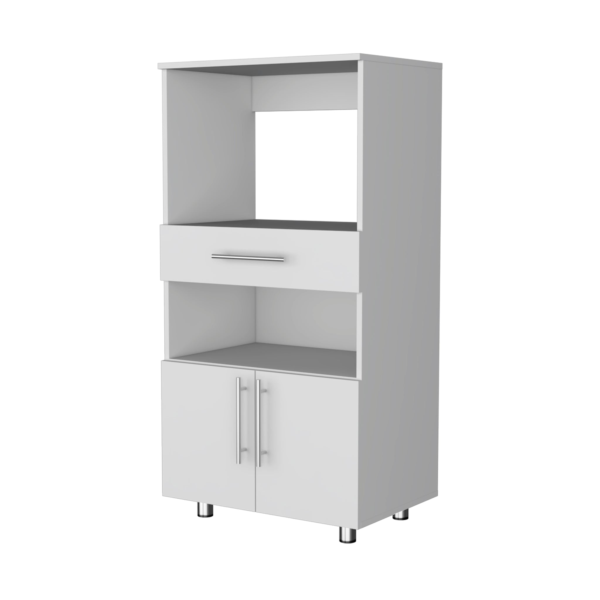 Corsica Pantry Cabinet Microwave Stand, Multi Function With Drawer White White Kitchen Rectangular Particle Board Engineered Wood