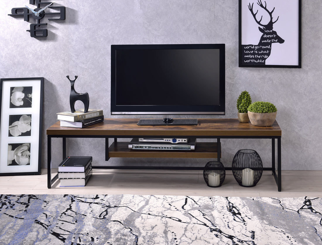 Bob Weathered Oak & Black Metal Finish Tv Stand Black,Oak 40 49 Inches Synthetic Wood