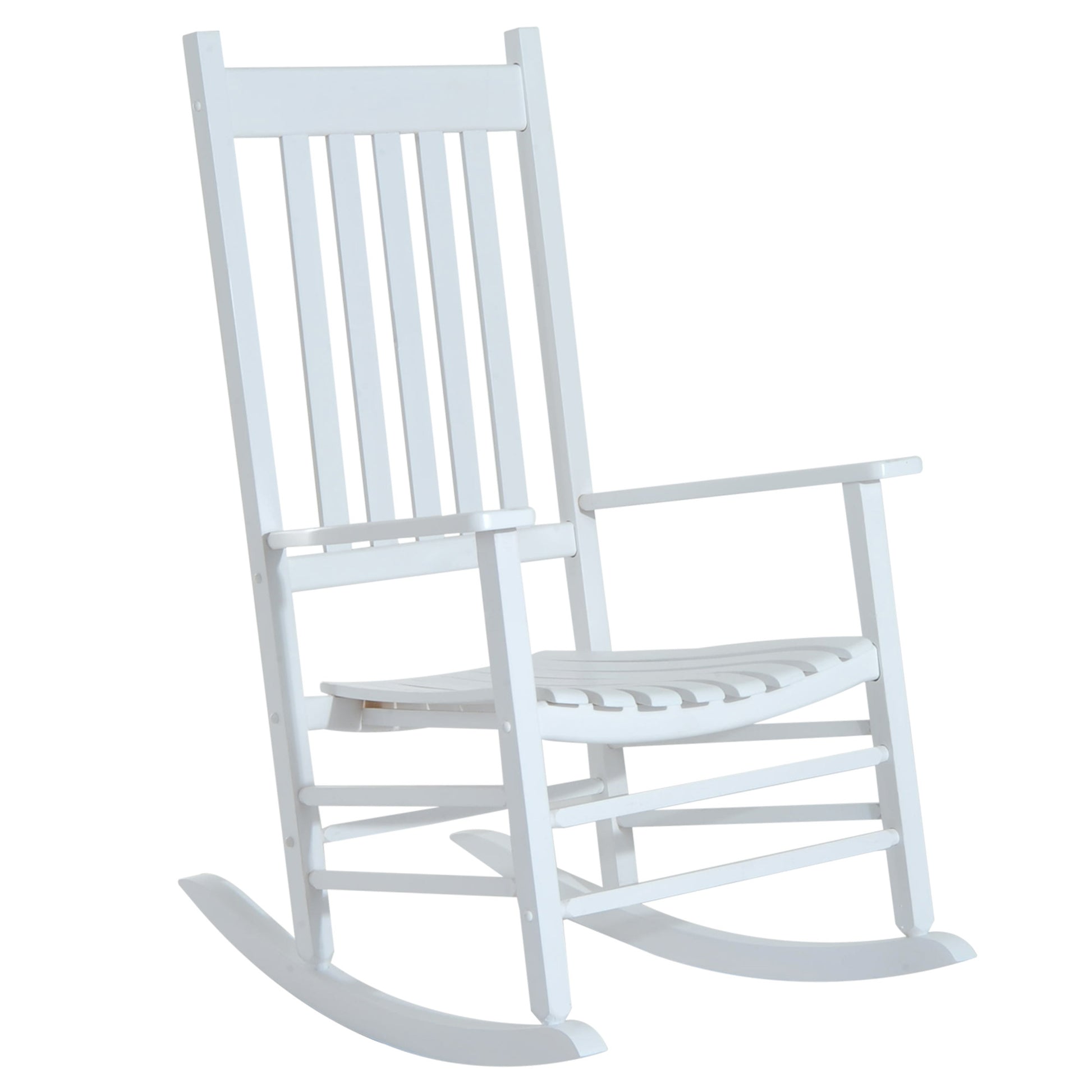 Outsunny Outdoor Rocking Chair, Patio Wooden Rocking Chair With Smooth Armrests, High Back For Garden, Balcony, Porch, Supports Up To 352 Lbs., White White Wood