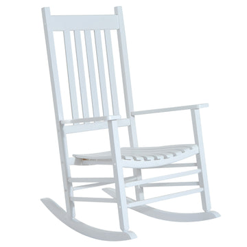 Outsunny Outdoor Rocking Chair, Patio Wooden Rocking Chair With Smooth Armrests, High Back For Garden, Balcony, Porch, Supports Up To 352 Lbs., White White Wood