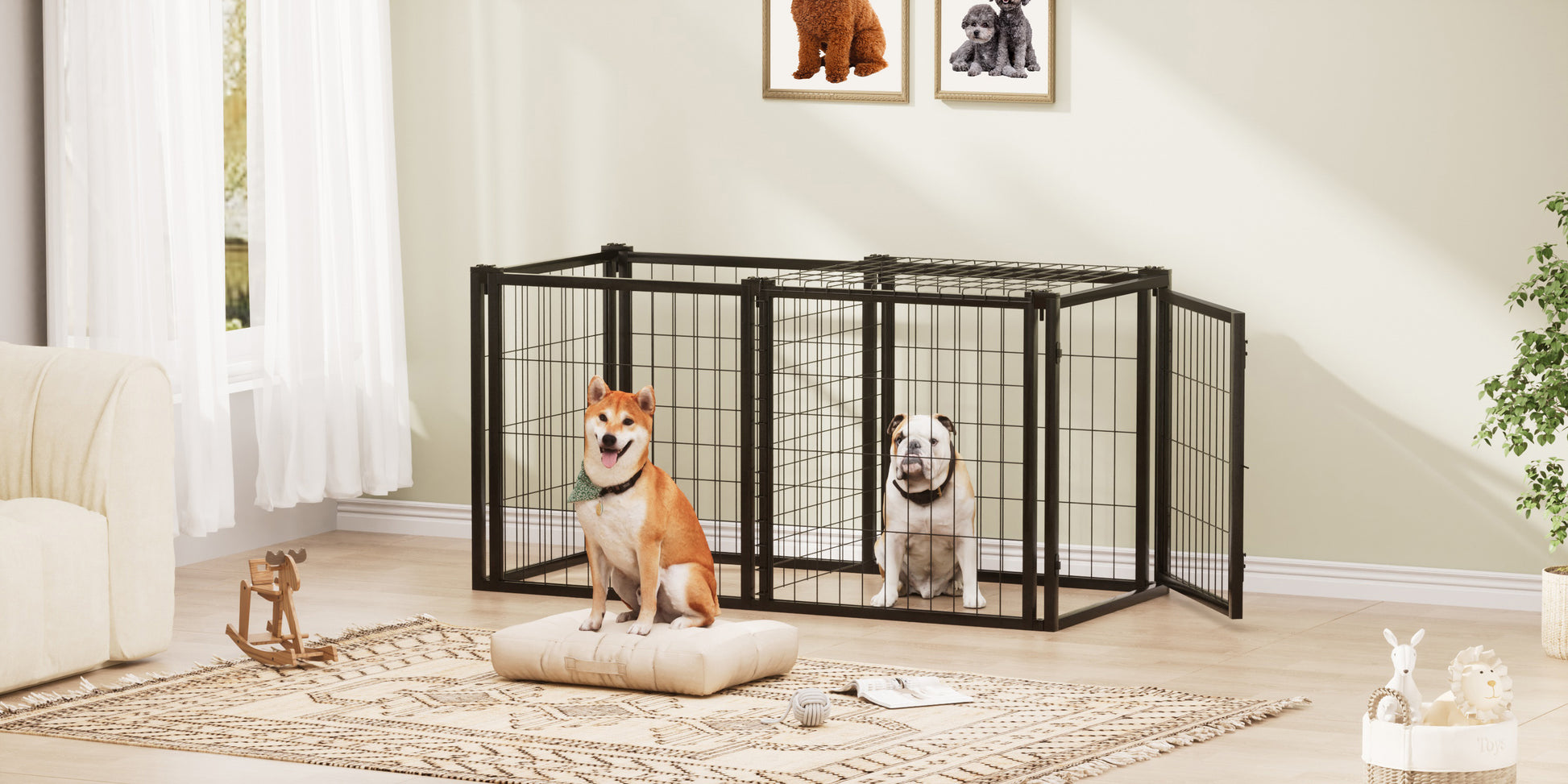 Dog Crate 47.2" Dog Kennel For Small Medium Dogs, Puppy Dog Playpen With Top, Pet Cage, Indoor, Black.47.2"L X 22"W X 24"H. Black Iron