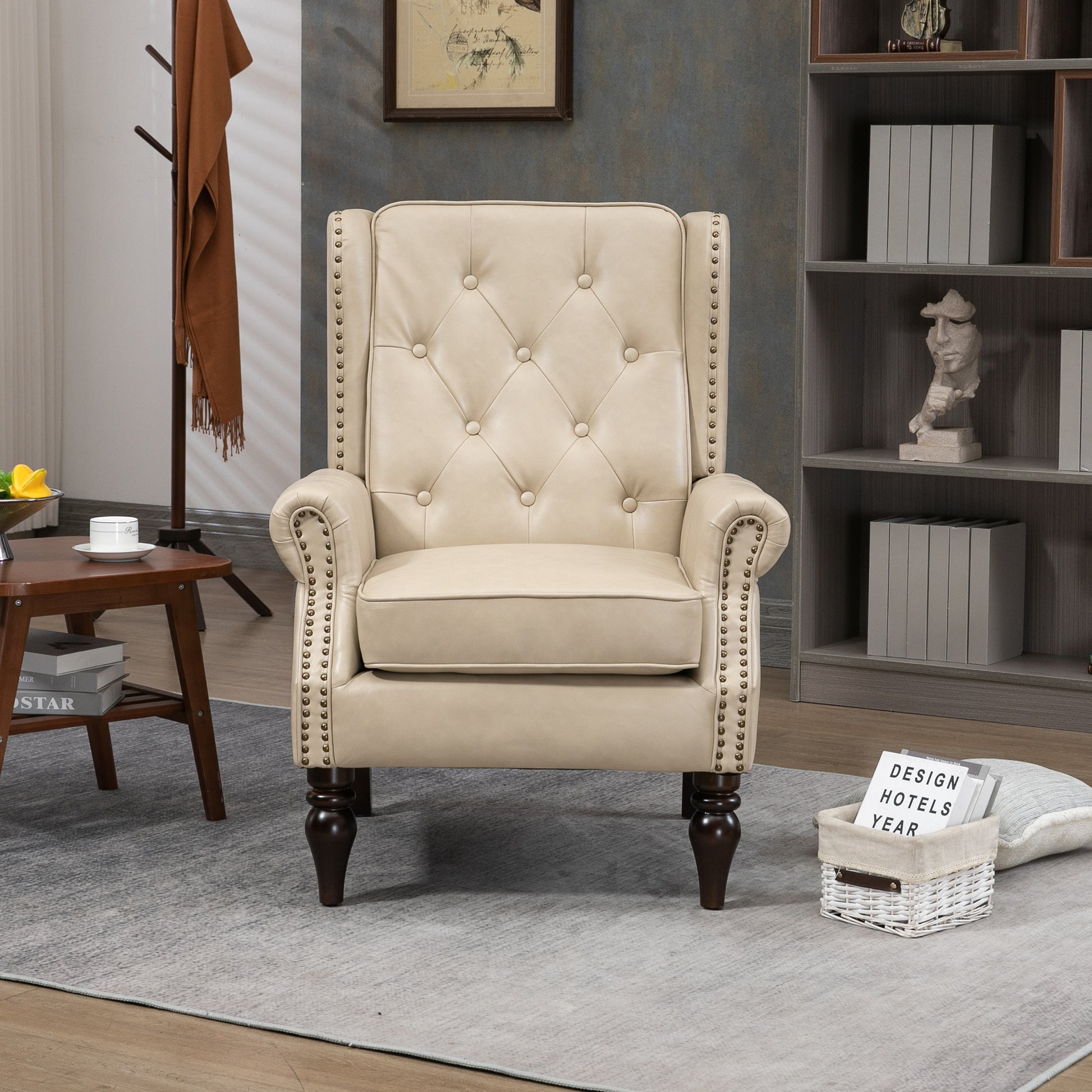 Coolmore Wood Frame Armchair, Modern Accent Chair Lounge Chair With Sturdy Wood Legs For Living Room Bedroom Camel Pu Camel Foam Pu Leather