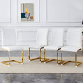 Luxury Simple Arch Chair Set Of 4 White Pu Material High Resilience Dining Chair With Arched Metal Gold Leg. White Gold Metal,Pu