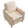 Mid Century Accent Chair ,Modern Linen Fabric Armchair For Living Room,Double Side Pockets, Comfortable And Padded Reading Feature Sofa Chair, Suitable For Bedrooms, Living Rooms, And Offices,Beige Beige Linen