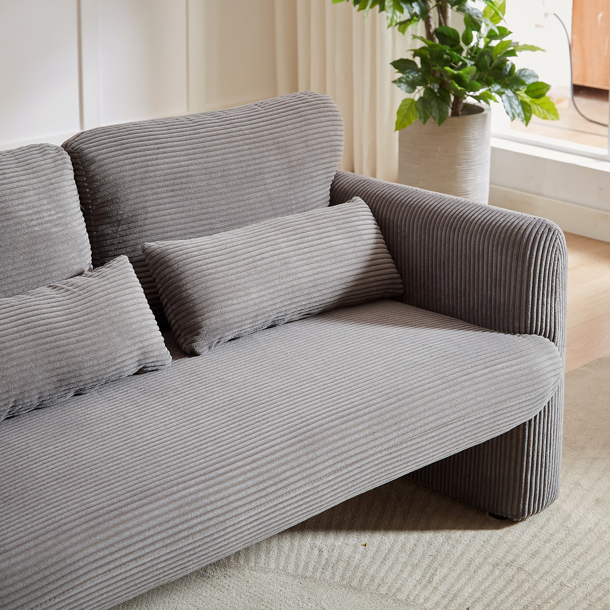 60"Corduroy Fabric Sofa With Two 33" Single Sofa, Modern Sofa With Support Pillow, For Apartment, Office, Living Room & Bedroom Grey Corduroy 4 Seat