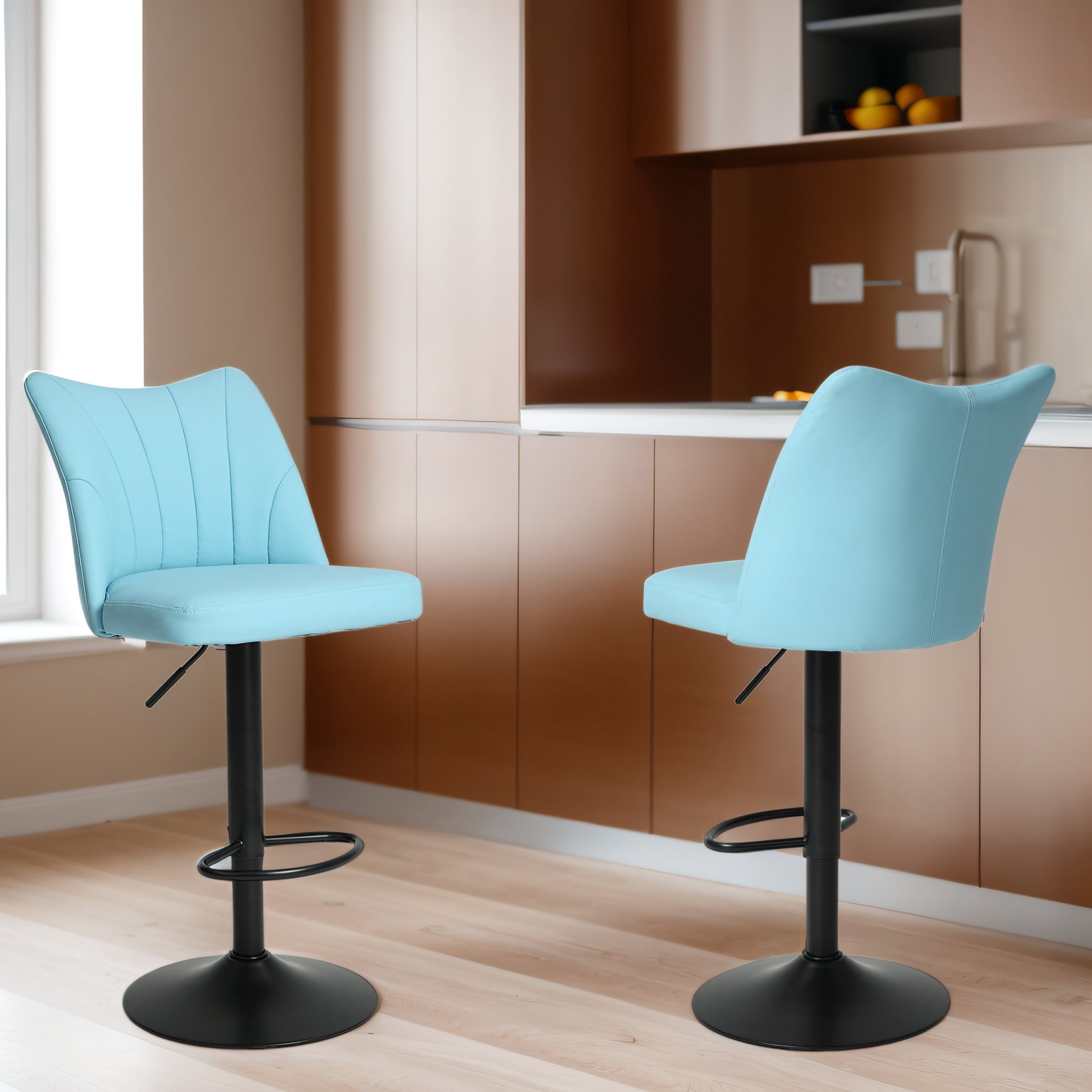 Swivel Bar Stools Set Of 2,Height Adjustable Counter Stool,Modern Armless Faux Leather Barstool Chairs With Backs For Kitchen Island Blue Leather