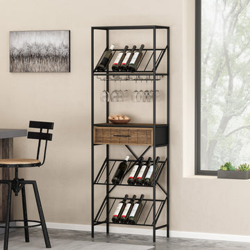 Wine Rack Black Natural Mdf Metal