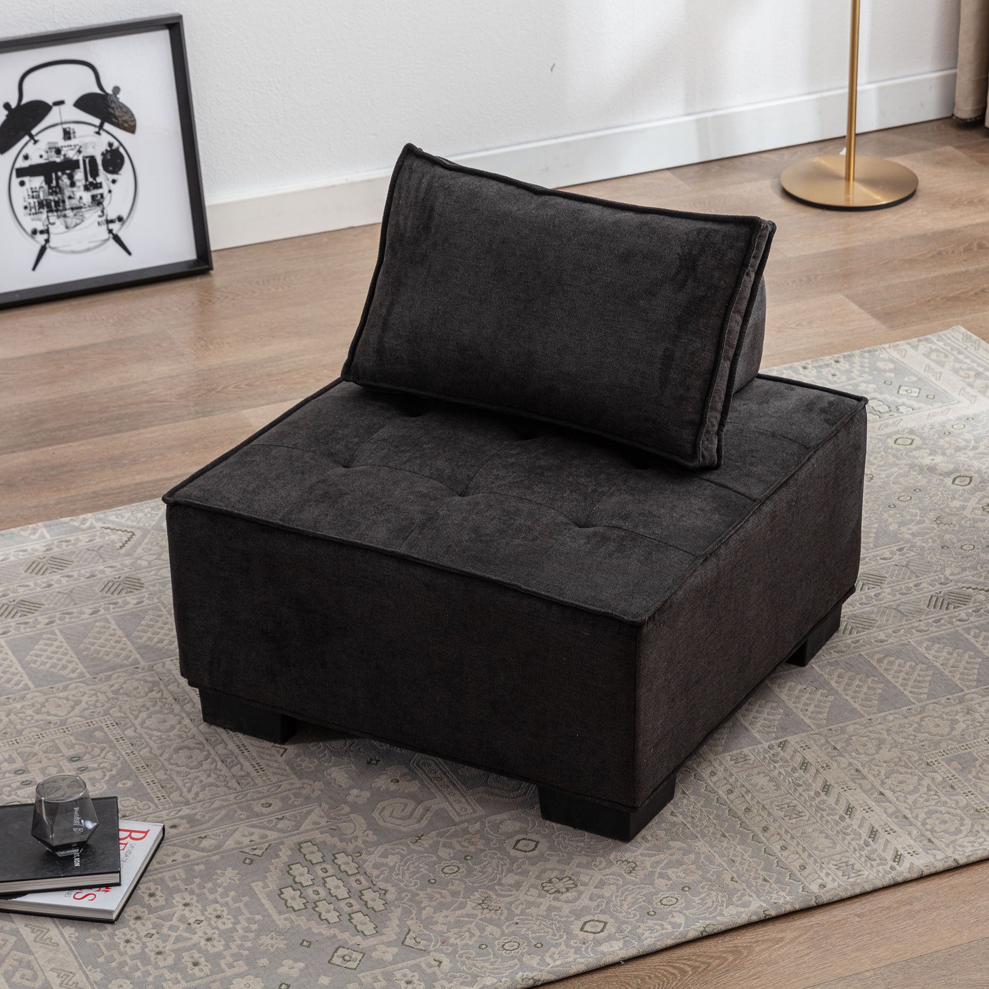 Coolmore Modern Upholstered Chair Leisure Sofa Lazy Sofa Plastic Legs And Pillow Removable Armless Accent Chair For Living Room,Bedroom,Office Grey Linen Grey Foam Linen