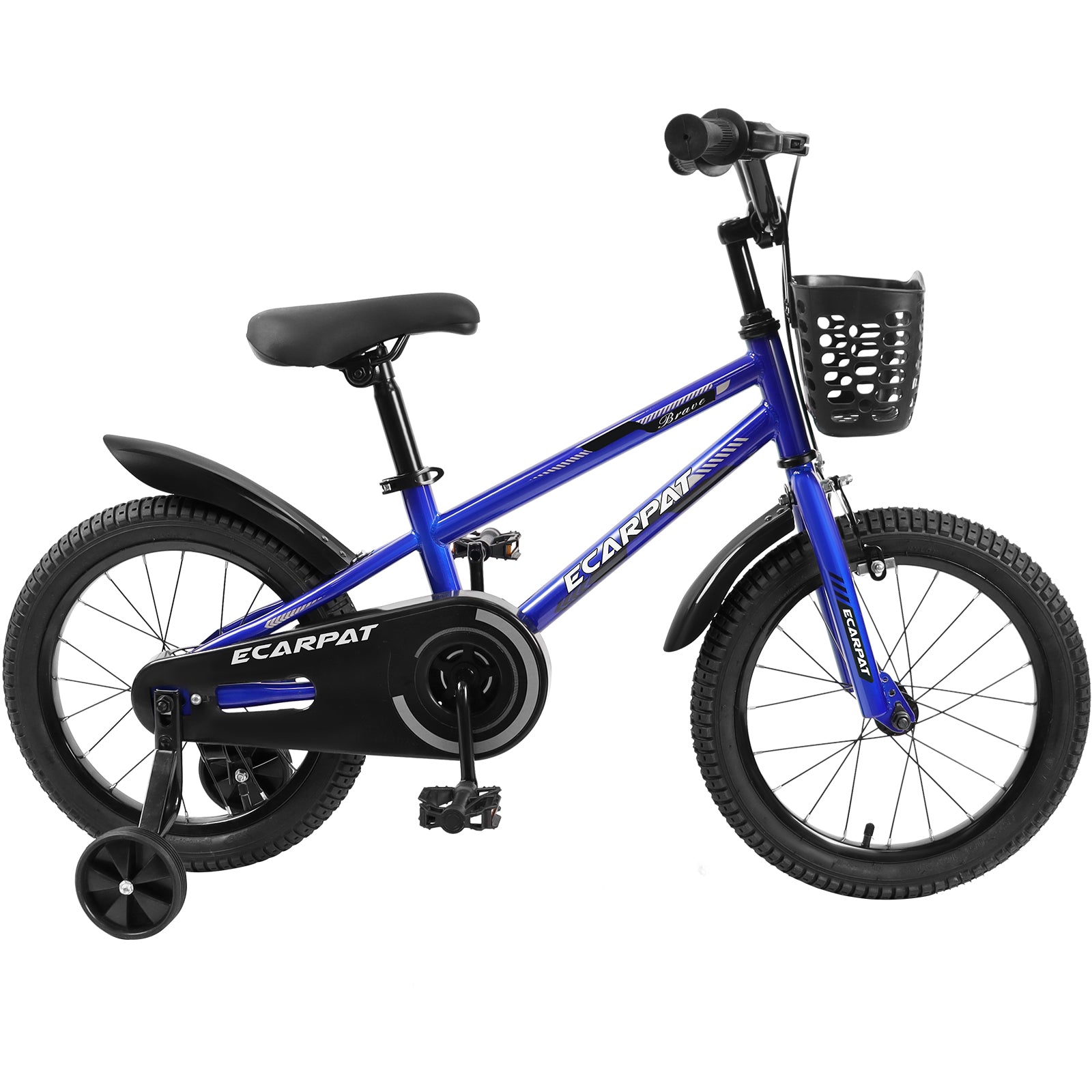 C14111A Kids Bike 14 Inch For Boys & Girls With Training Wheels, Freestyle Kids' Bicycle With Bell,Basket And Fender. Blue Steel