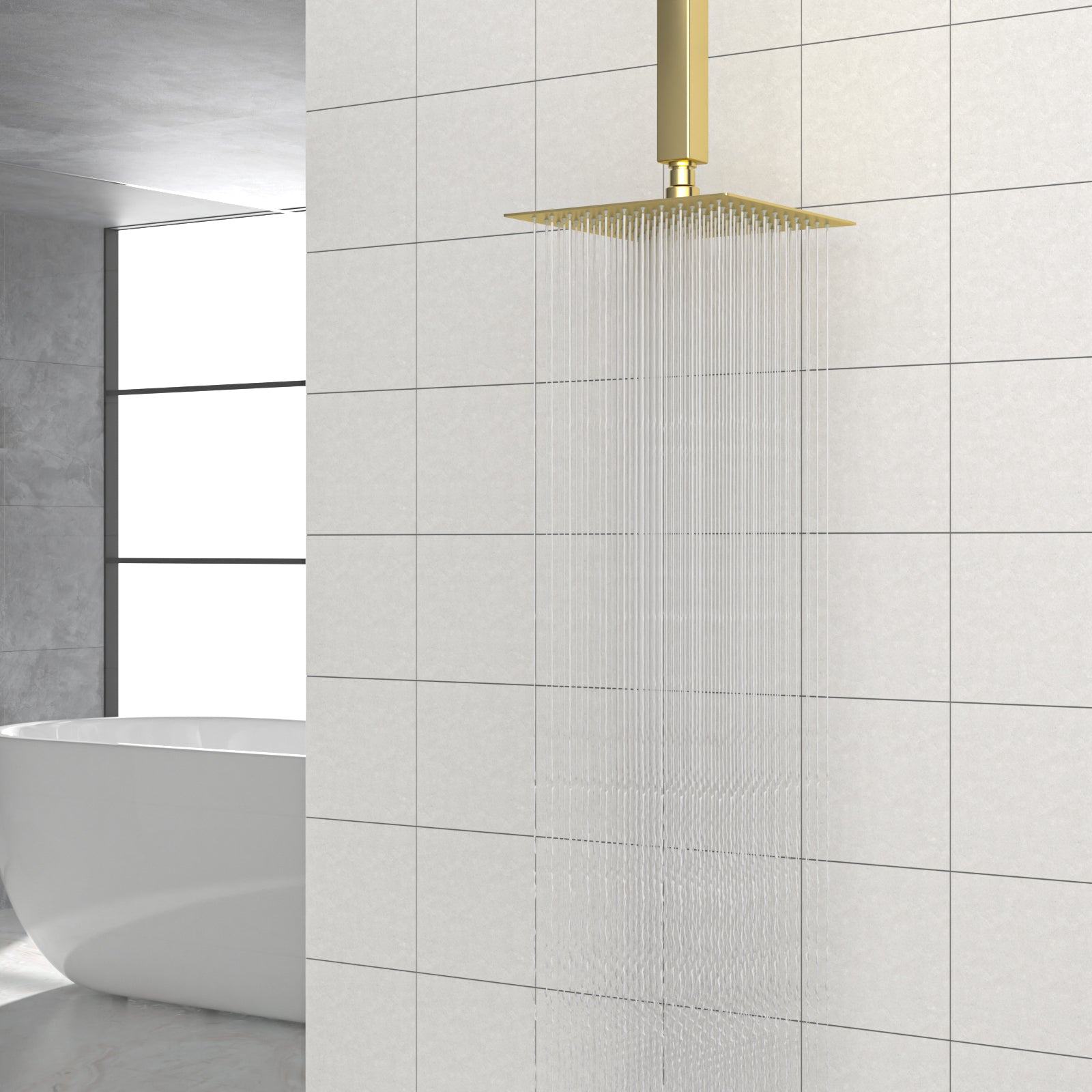 8" Square Rainfall Shower Head, Wall Ceiling Mounted, Gold Gold Stainless Steel