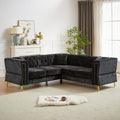 81.5 Inch Chenille Corner Sofal Shaped Sectional Couch, 5 Seater Corner Sofas With 3 Cushions For Living Room, Bedroom, Apartment, Office Black Foam Chenille 5 Seat