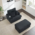 39 Inch Spring Upholstered Armchair And Ottoman Set Comfortable Single Sofa With Cup Holder And Corduroy Fabric, Perfect For Living Room Or Bedroom Black Corduroy 1 Seat