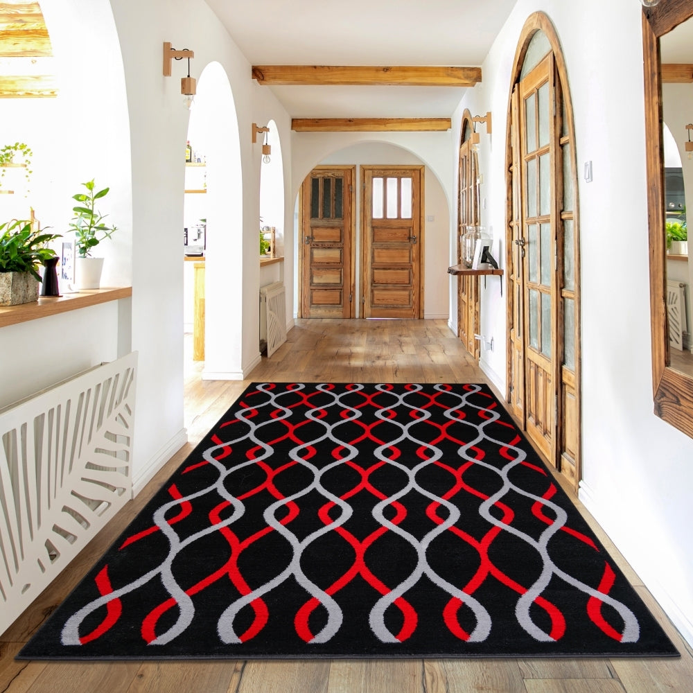 Jersey Area Rugs, Carpets For Livingroom, 5X7 Area Rugs ,3986 Black Red Rectangle 5&7 Black Red Contemporary Abstract Polypropylene