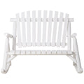 Outsunny Outdoor Wooden Rocking Chair, Double Person Rustic Adirondack Rocker With Slatted Seat, High Backrest, Armrests For Patio, Garden And Porch, White White Wood