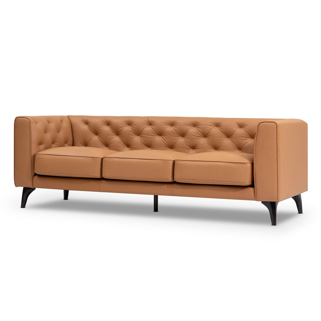 92.52 Inch Genuine Leather Couch 3 Seater Sofa With Tufted Back,Grain Leather Couch With Feather,Down Topper On Seating Surfaces Sofa For Living Room, Comfy Sofa Couch With Extra Deep Seats,Tan Tan Genuine Leather 3 Seat