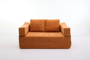 Modern Minimalist Sofa, Fold Out Sofa Bed, Convertible Chair Floor Couch & Sleeping Mattress For Living Room, Bedroom, Apartment, Removable Backrest, Orange Orange Chenille Soft Vintage Chenille 2 Seat