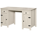 Homcom Farmhouse Computer Desk With Storage, Home Office Desk With 2 Drawers And 2 Cabinets, Cream White White Mdf