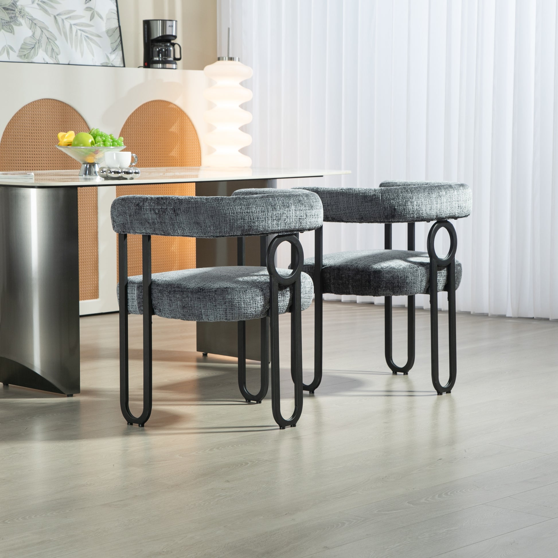 Coolmore Contemporary Designed Chenille Fabric Upholstered Accent Dining Chair Barrel Side Chairs Kitchen Armchair For Living Room Set Of 2 Gray Chenille Gray Foam Chenille