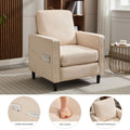 Mid Century Accent Chair ,Modern Linen Fabric Armchair For Living Room,Double Side Pockets, Comfortable And Padded Reading Feature Sofa Chair, Suitable For Bedrooms, Living Rooms, And Offices,Beige Beige Linen