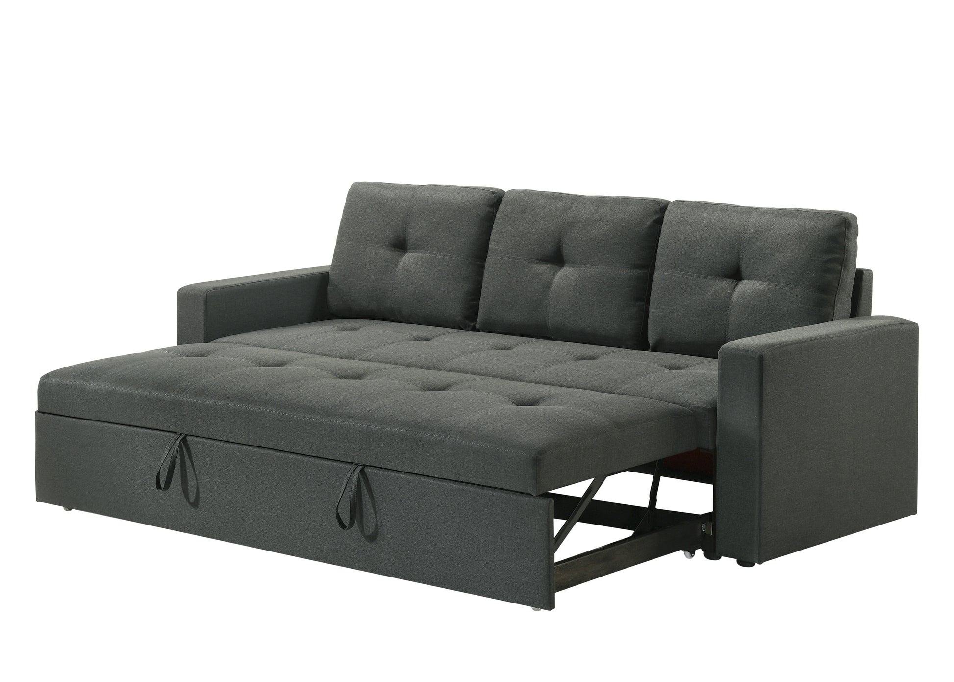 Burleigh 83.5"W Dark Gray Fabric Sleeper Sofa With Tufted Cushions Dark Gray Fabric 3 Seat