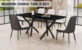 1 Table And 6 Chairs Set.A Rectangular Dining Table With A Imitation Marble Black Table Top And Black Metal Legs.Paired With 6 Chairs With Pu Leather Seat Cushion And Black Metal Legs.F 1538,C 007 Black Glass Metal