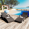 K&K 80'' Outdoor Wicker Chaise Lounge Chairs Set Of 2, Patio Rattan Reclining Chair Pull Out Side Table Adjustable Backrest Ergonomic Wave Design Pool Sunbathing Recliners, Dark Brown No Lounge Dark