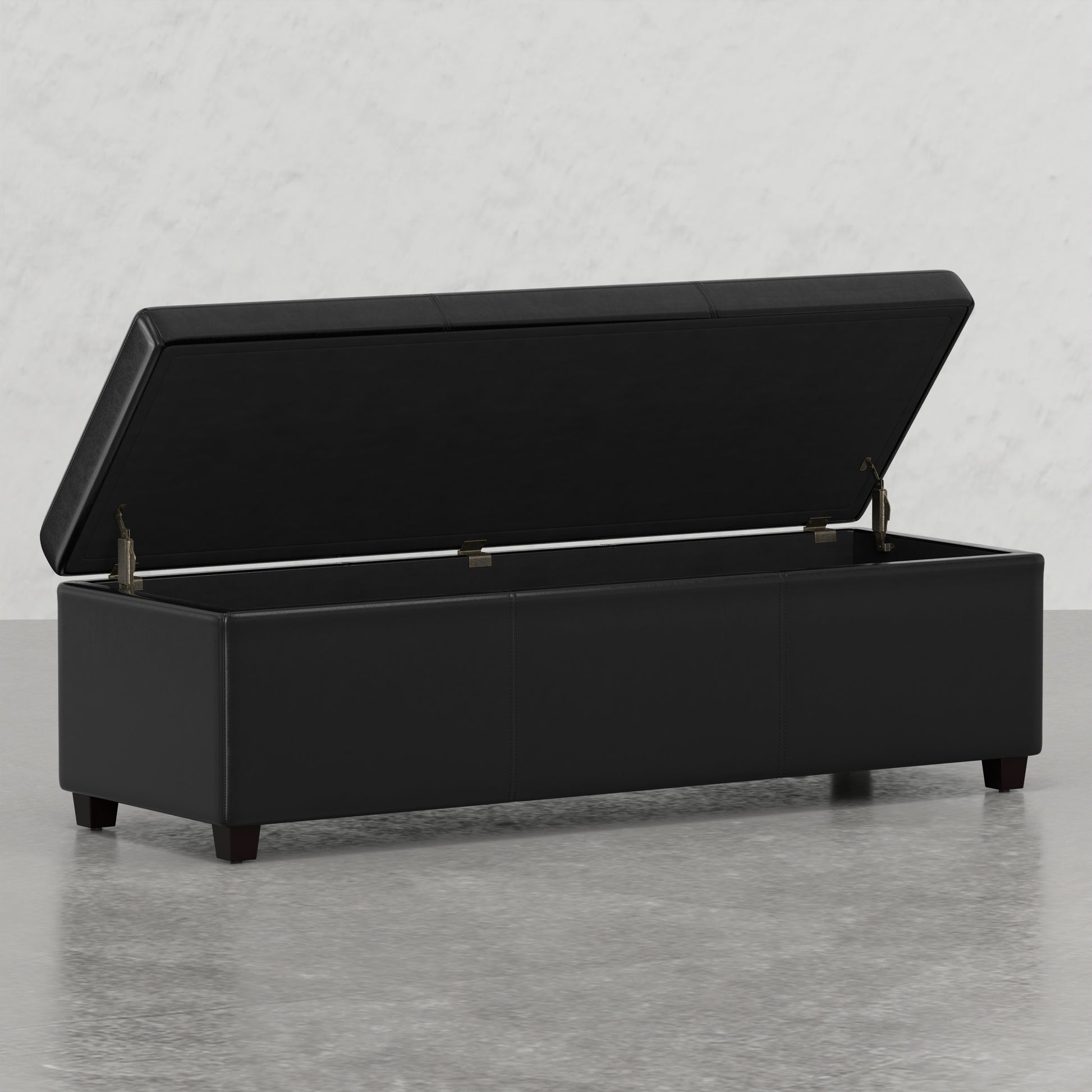 Lincoln Extra Large Storage Ottoman Bench Black Wood Fabric