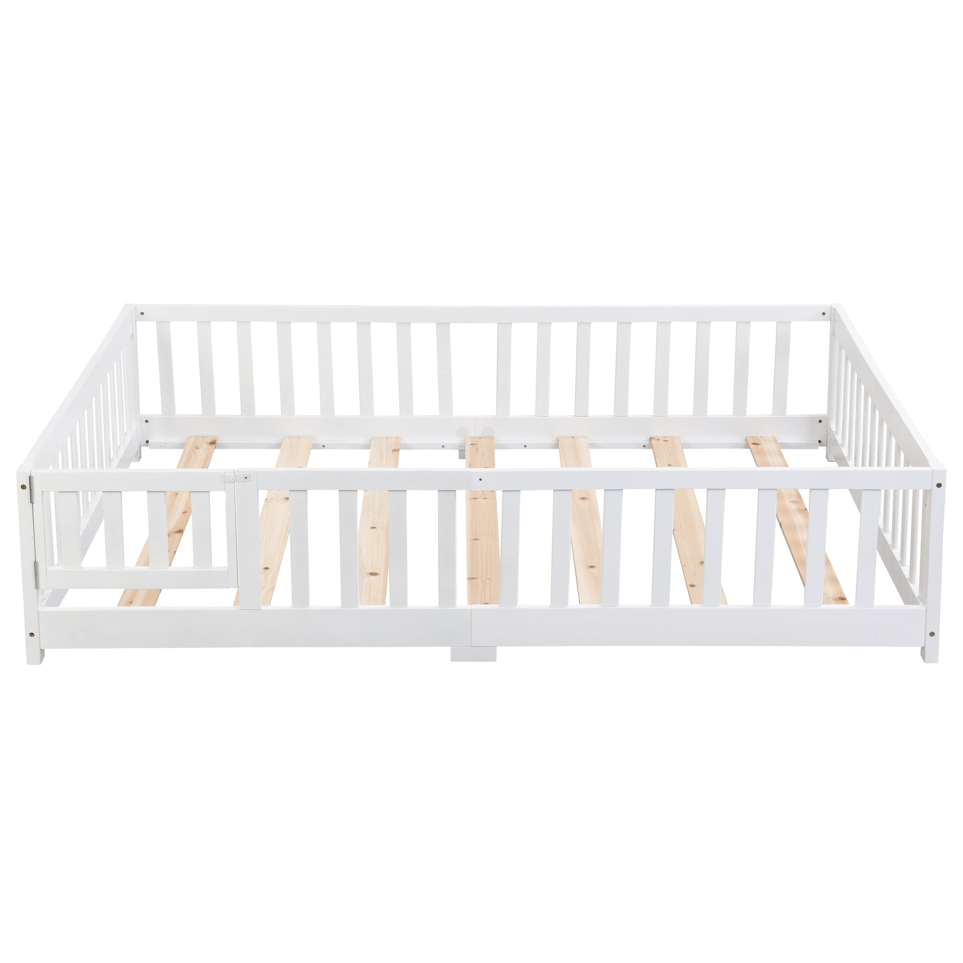 Twin Size Floor Bed With Door,Solid Wood Platform Bed Frame With Fence,Suitable For Children,Pine Wood,White Twin White Wood