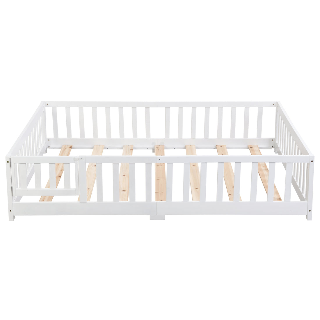 Queen Size Floor Bed With Door,Solid Wood Platform Bed Frame With Fence,Suitable For Children,Pine Wood,White Queen White Wood