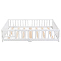 Queen Size Floor Bed With Door,Solid Wood Platform Bed Frame With Fence,Suitable For Children,Pine Wood,White Queen White Wood