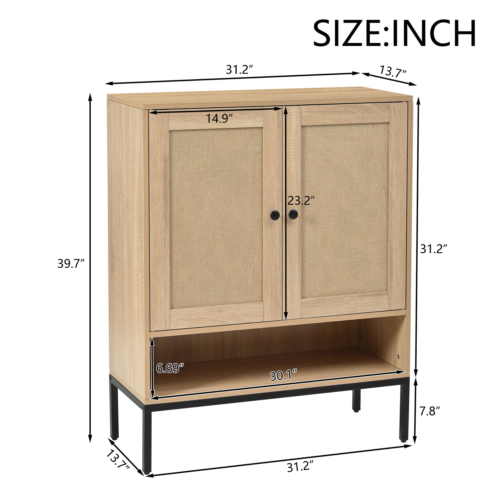 Rattan Shoe Cabinet With Adjustable Shelves, 5 Tier Shoe Storage Cabinet With Doors & Bottom Cubby, Wooden Shoes Rack Organizer For Entryway, Natural Natural Wood Mdf Metal