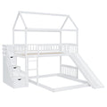 Twin Over Twin Bunk Bed With Two Drawers And Slide, House Bed With Slide, White Old Sku :Lt000129Aak White Pine