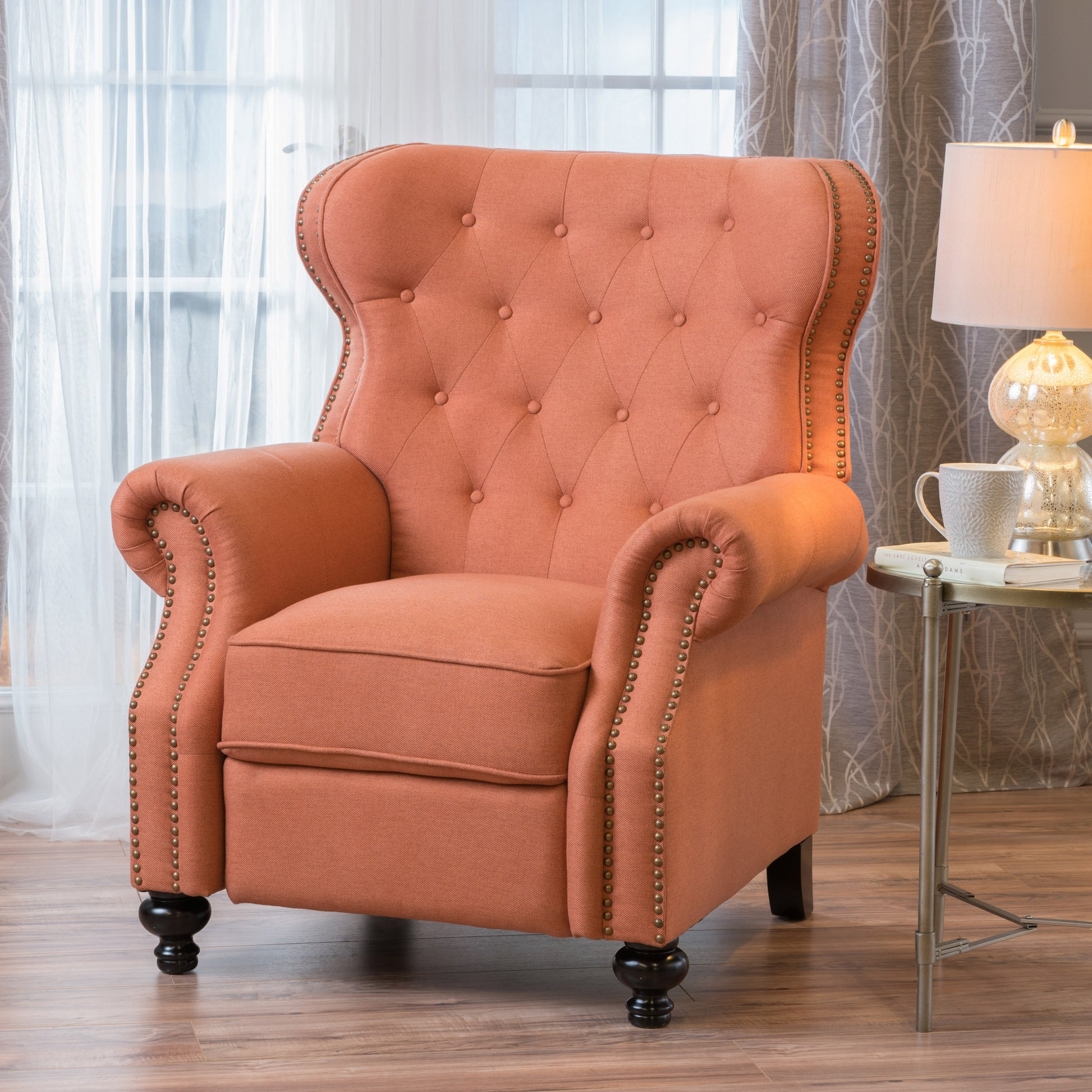 Push Rack Recliner Orange Fabric