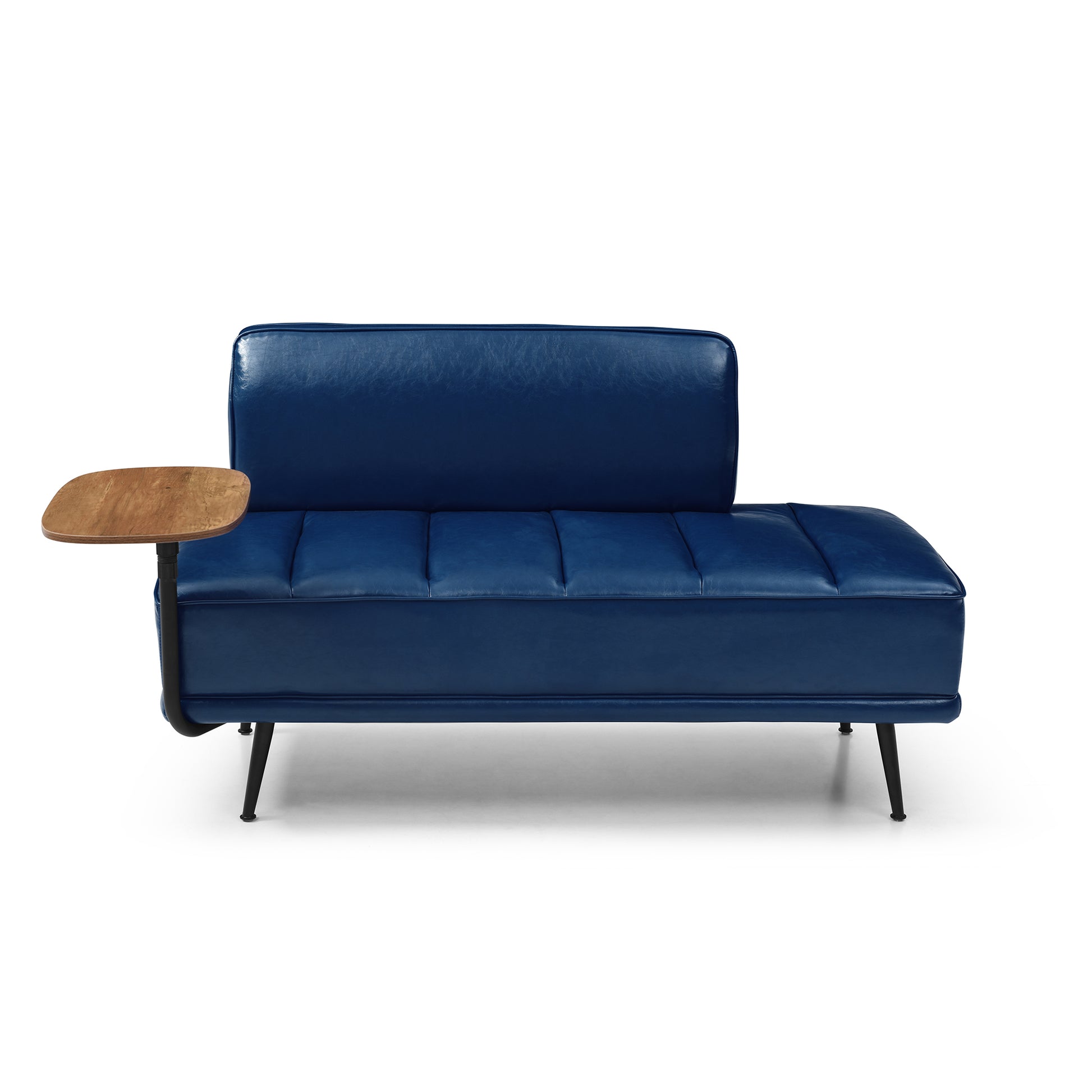 55"Inch Width Modern End Of Bed Bench,Blue Faux Leather Upholstered With Side Table, 360 Degree Swivel Tray Couch,Entryway Ottoman,Window Bench With Metal Legs For Bedroom, Living Room Blue Faux Leather Wood Primary Living Space Modern Foam Pu Leather 2