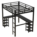 Full Metal Loft Bed With Desk And Shelves, Loft Bed With Ladder And Guardrails, Loft Bed Frame For Bedroom, Black With Black Desk Full Black Metal