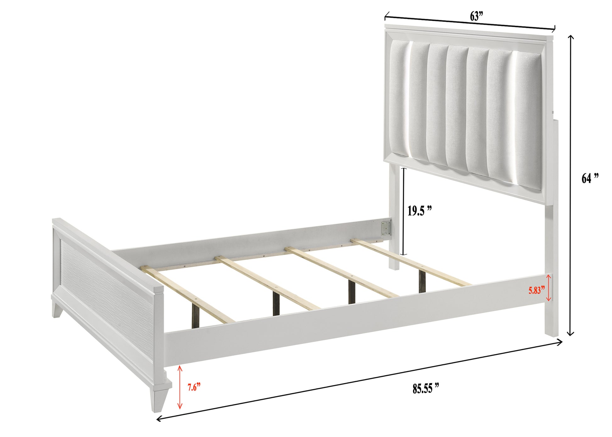 1Pc Queen Size Led Light Linen Look Fabric Upholstered Headboard Panel Bed White Finish Solid Wood Wooden Bedroom Furniture Box Spring Required Queen White Wood Modern Panel Linen Wood Fabric