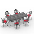 Cushions In Random Colors 7 Piece Set Of Cast Aluminum Patio Furniture With Cushions Yes Dining Set Black Seats 6 Rust Resistant Frame Water Resistant Cushion Garden & Outdoor Complete Patio Sets Aluminium