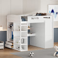 Full Size Loft Bed With Desk, Wardrobes, 4 Drawers And 4 Shelves White Full White Solid Wood