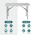 4Ft Folding Table Outdoor Indoor Heavy Duty Portable Table With Carrying Handle For Camping Picnic Party White Metal & Wood