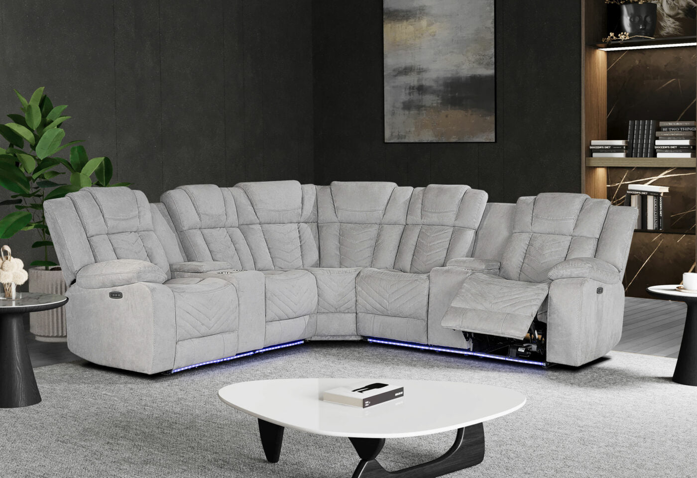 Raize Ash Sectional Light Gray Fabric 5 Seat