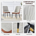 Table And Chair Set.A Morden Table With White Imitation Marble Patterned Stone Burning Tabletop With Golden Metal Legs.Paried With 4 Chairs With Pu Leather Backrest And Black Metal Legs. Grey Brown,White Gold Seats 4 Metal,Sintered Stone